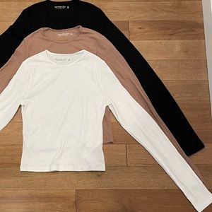 Abercrombie: 3 Pack Long-Sleeve Featherweight Rib Tops